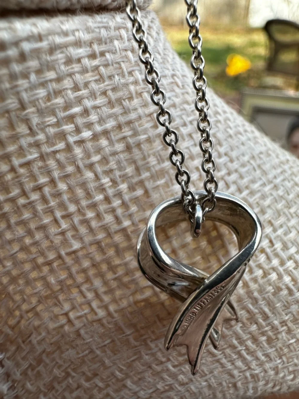 Vintage Tiffany & Co Sterling Silver Ribbon Heart Necklace